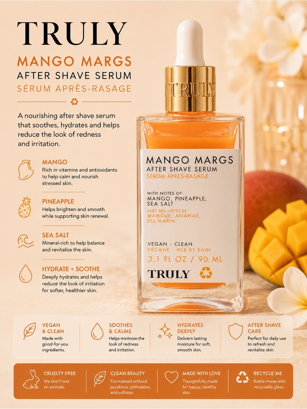 TRULY Mango Margs After Shave Serum 3.1 oz